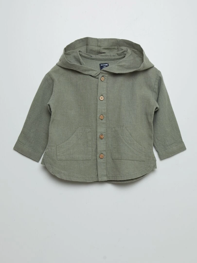 Chemise à capuche en lin mélangé Kaki