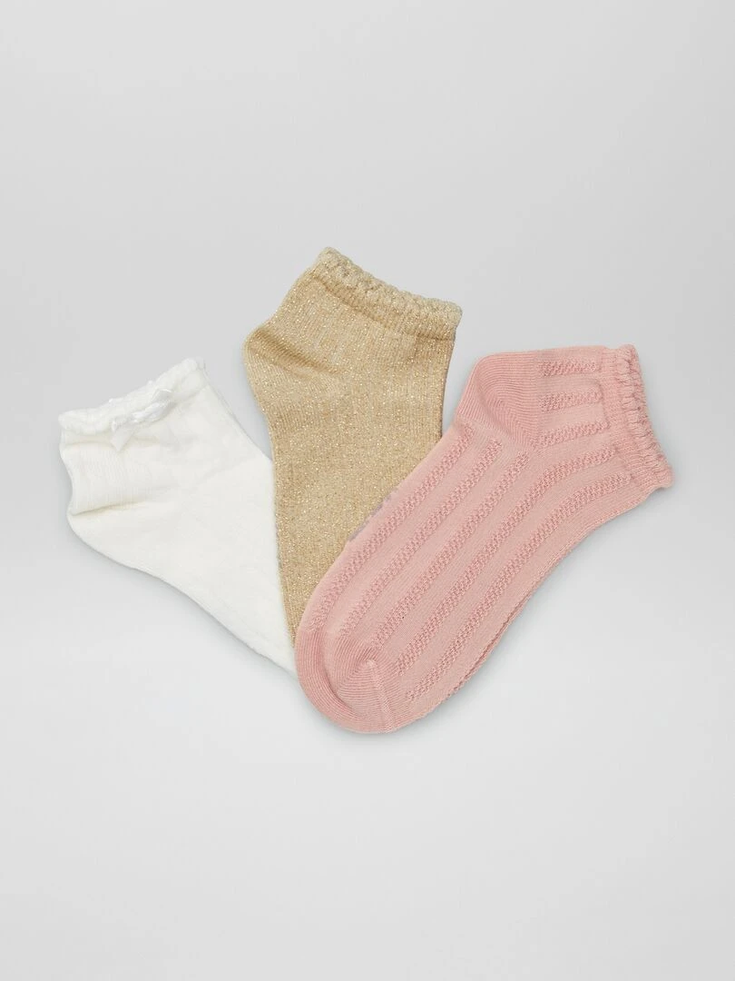 Lot de 3 chaussettes fantaisie Blanc/rose/beige