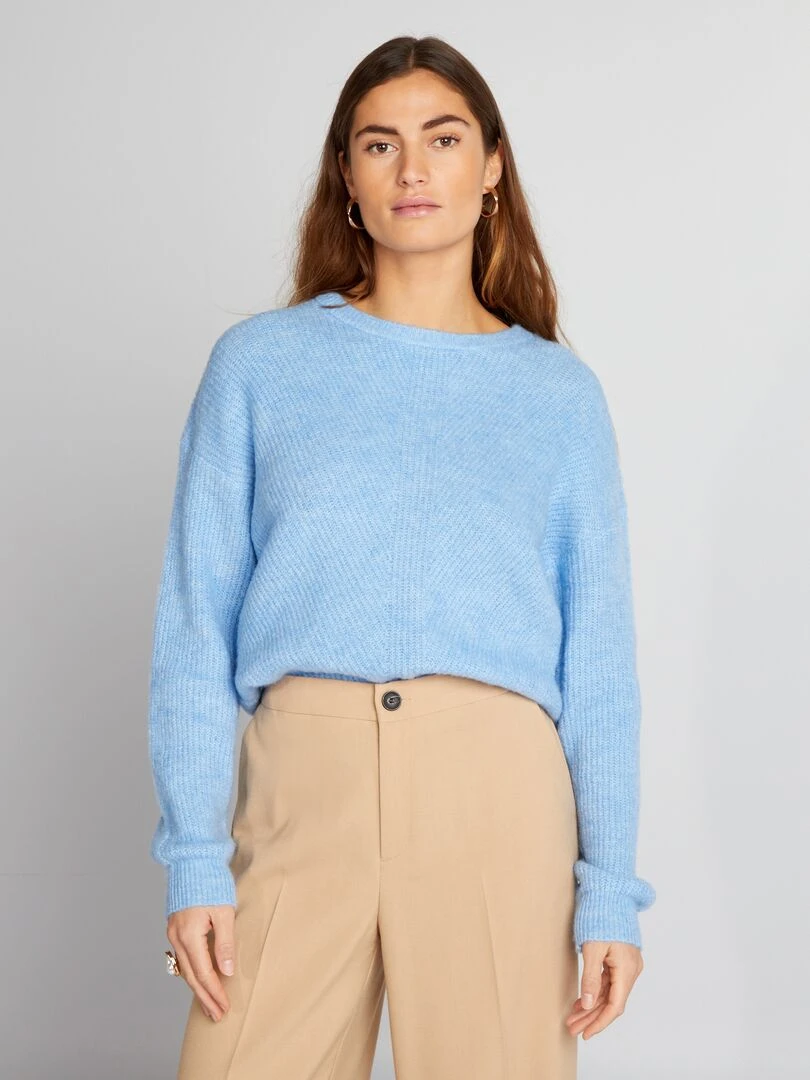 Pull en maille côtelée douce Bleu