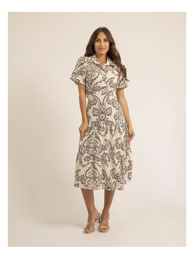 Robe mi longue motifs IONELA Blanc