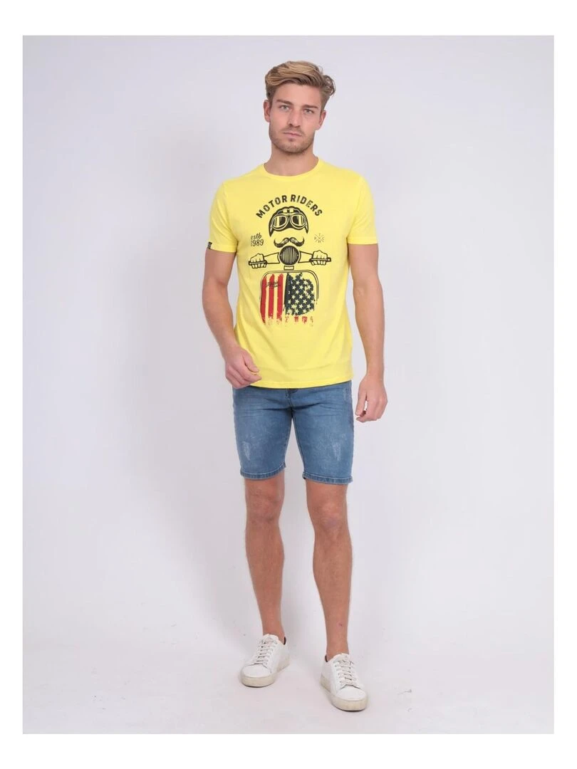 T shirt col rond pur coton NOFOUK   Jaune
