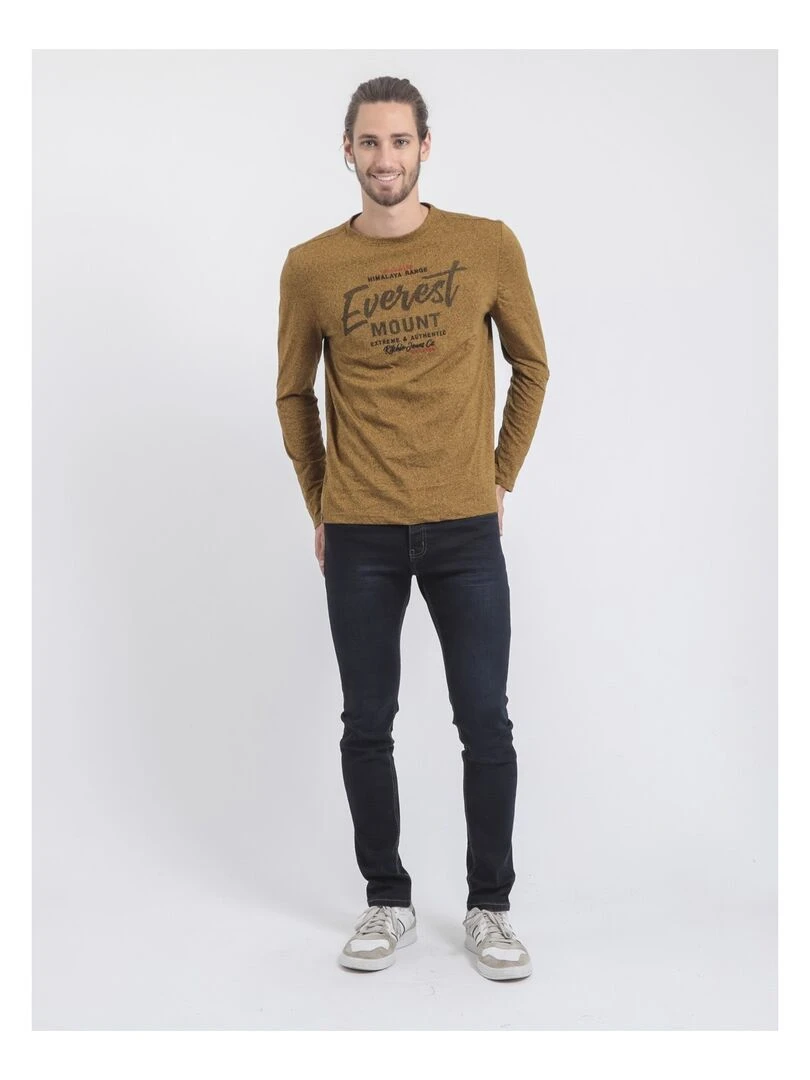 T shirt manches longues col rond pur coton JAMACLOU   Moutarde