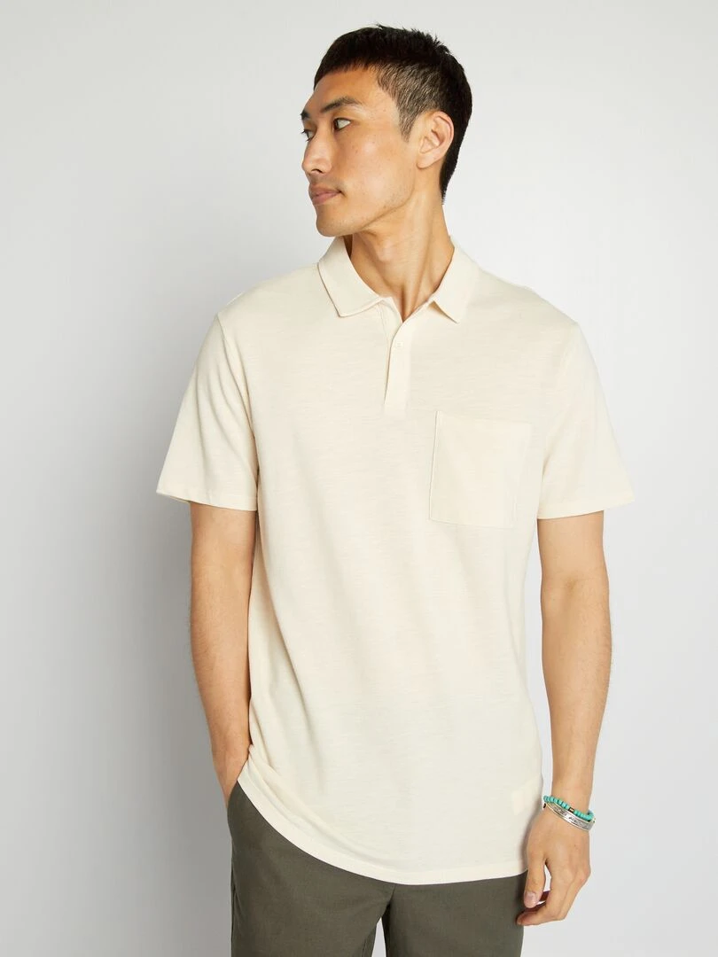 Polo en piqué de coton à manches courtes   beige