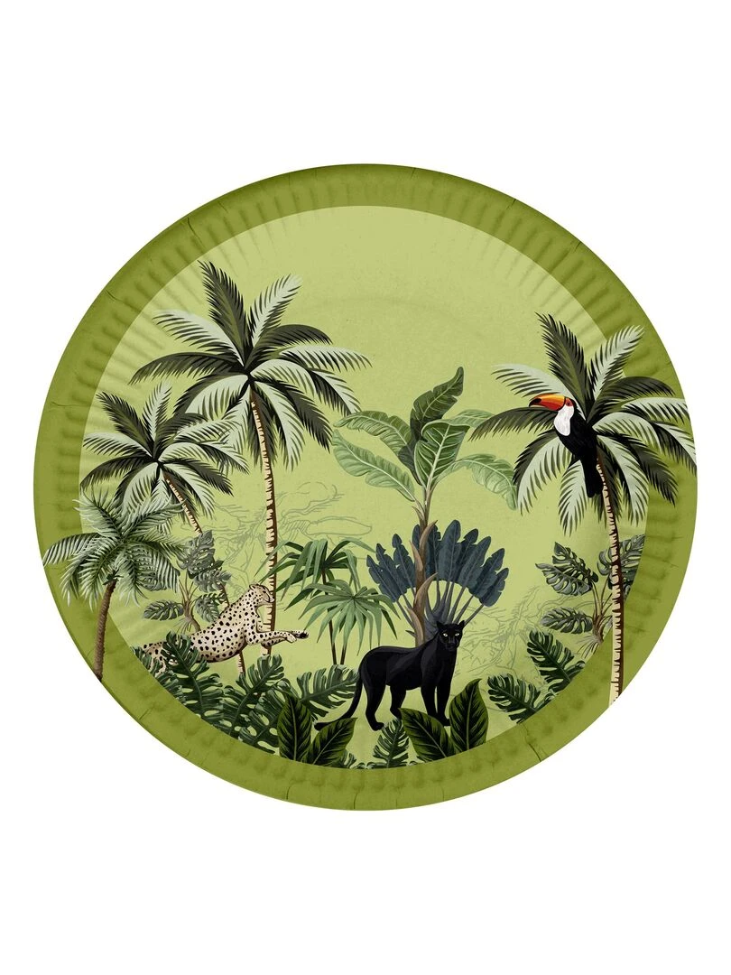 Set de 10 assiettes en carton 18 cm Toucan palmeraie Vert