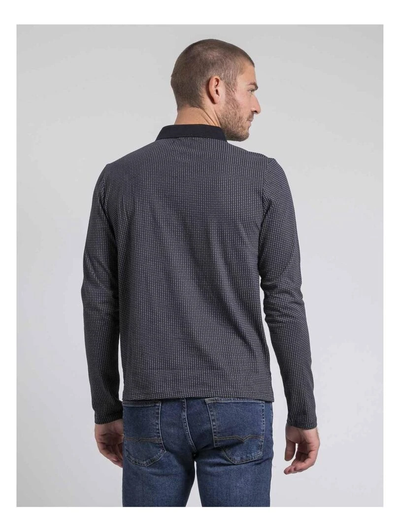 Polo manches longues motifs pur coton POXERO Bleu marine