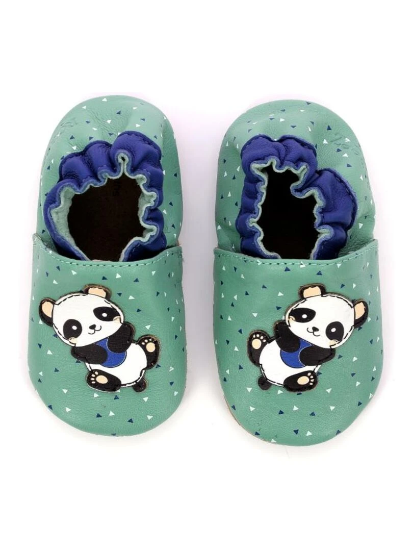 Chaussons Cuir Playing Panda Vert