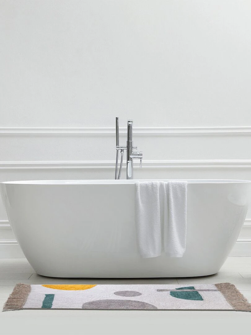 Guy Levasseur Tapis de bain en coton figuratif blanc à franges Blanc