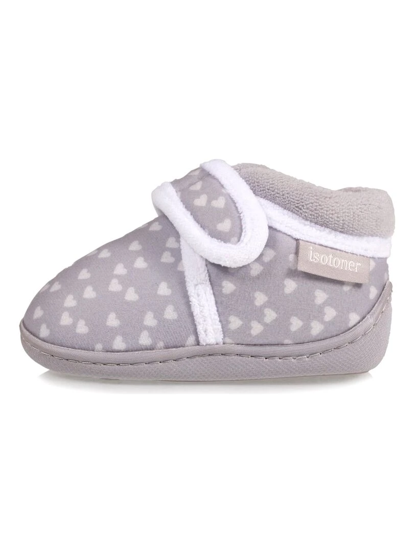 Chaussons bottillons velcro Bébé Cœurs Gris   Gris