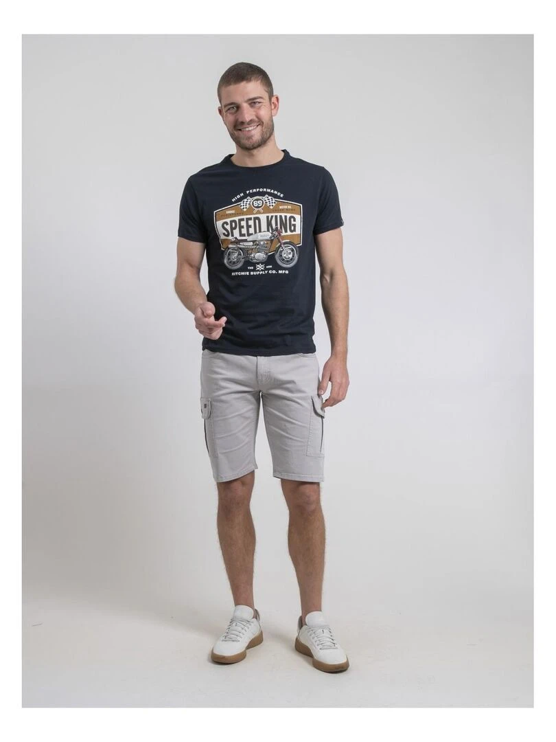 T shirt col rond pur coton NELORIC   Bleu marine