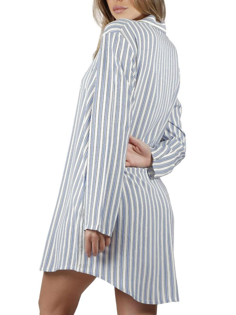 Chemise de nuit manches longues Fashion Stripes Bleu