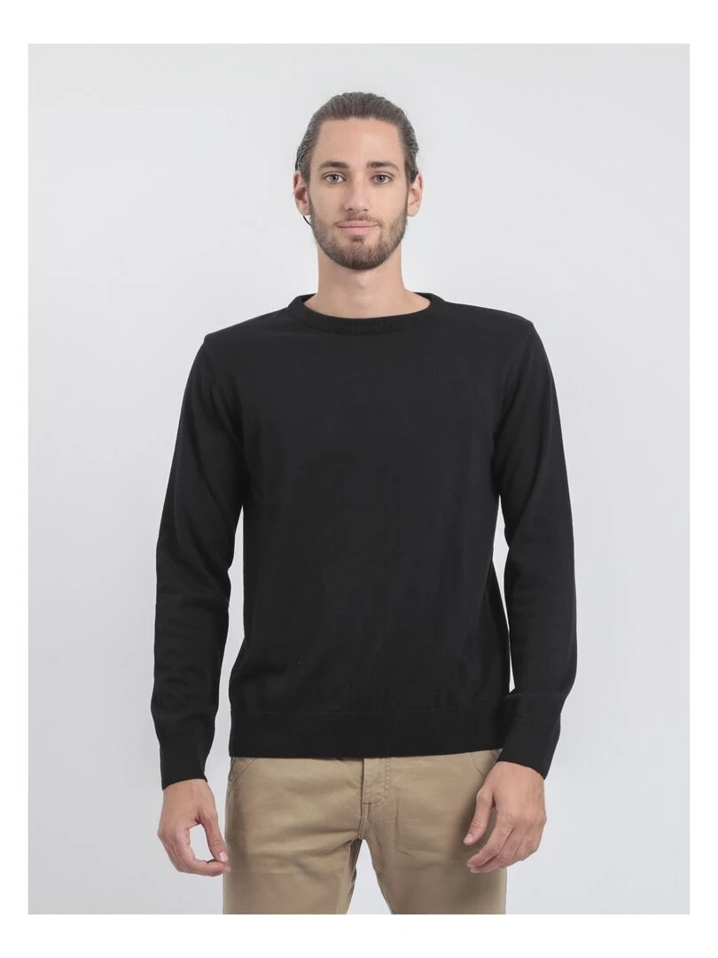Pull col rond pur coton LADARKO Noir