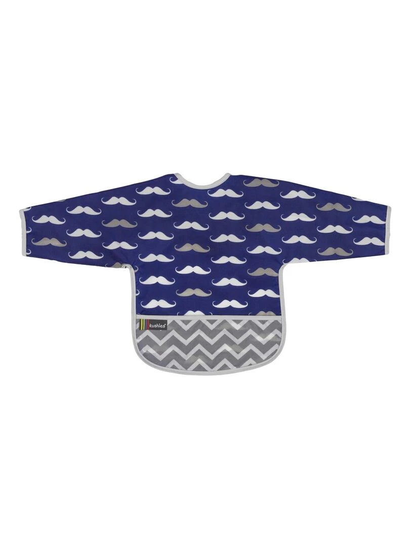 Bavoir Manches longues 12 24 mois Mustache Bleu