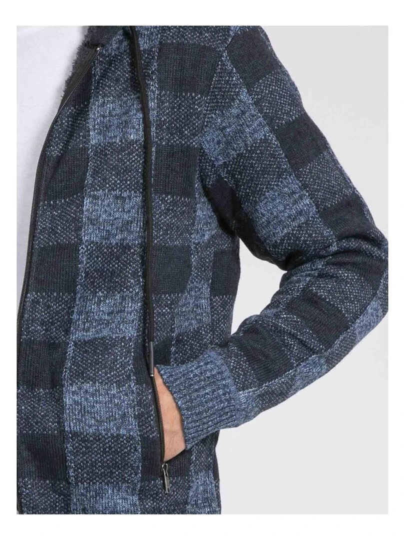 Gilet capuche carreaux doublé sherpa LAMACAO   Bleu