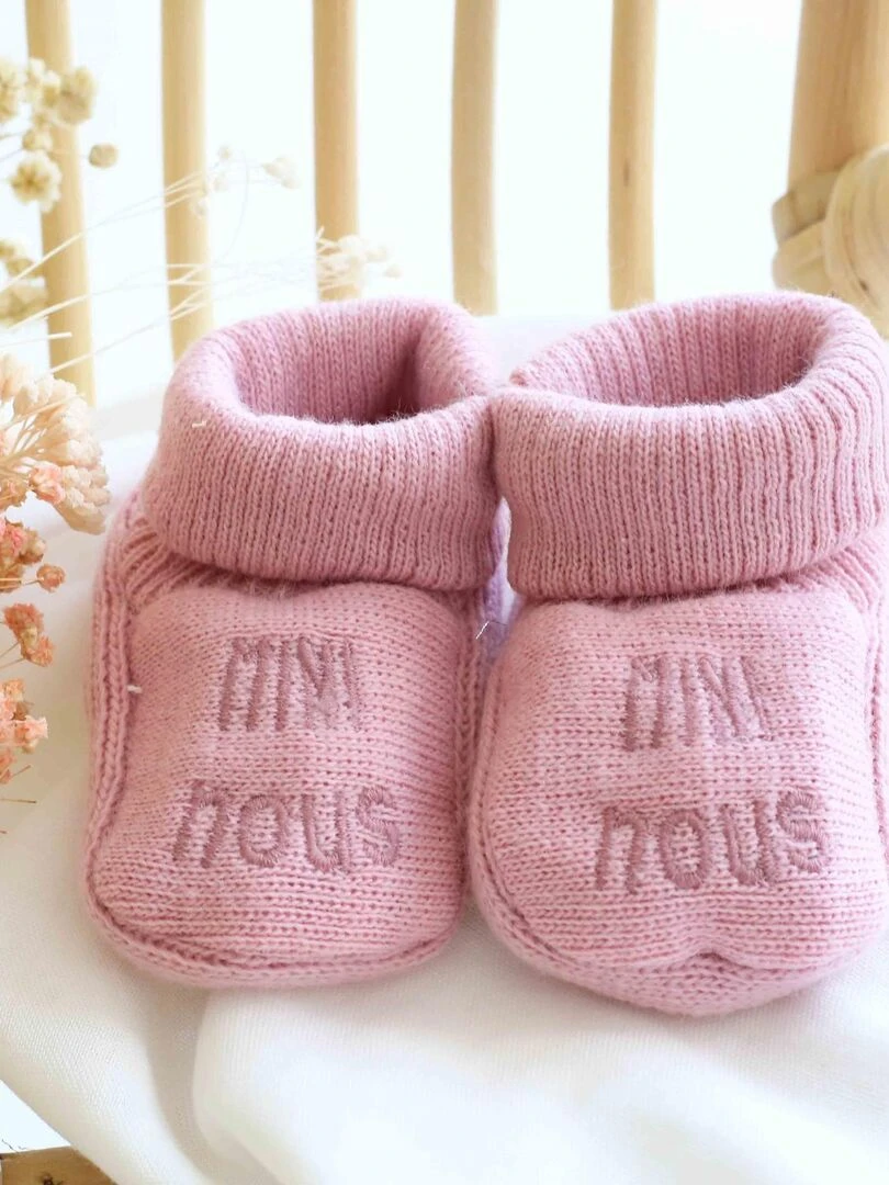 Chaussons naissance   Mini Nous     Vieux rose