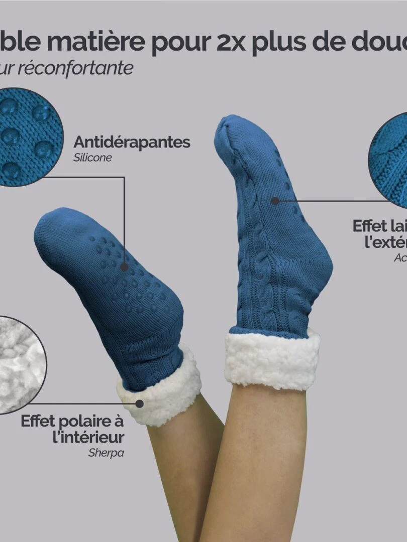 Paire de chaussettes  chaussons polaires mixtes   Taille 40 45   Vivezen   Bleu pétrole