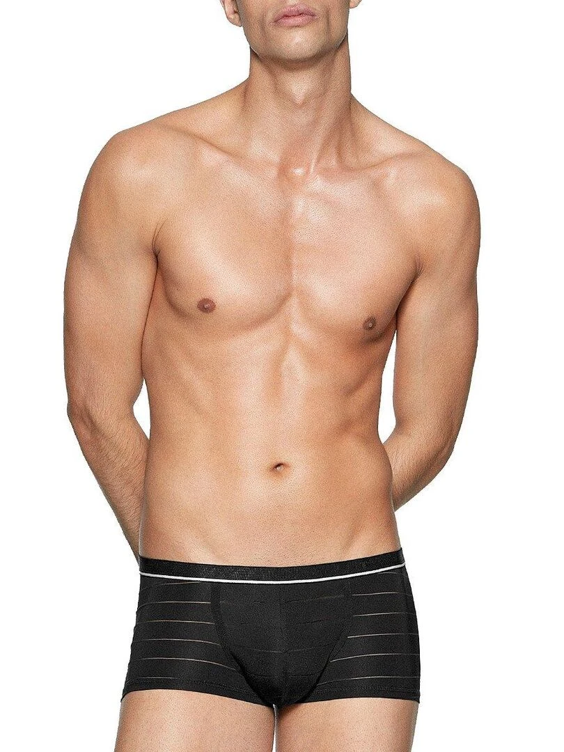 Boxer court avec rayures transparentes I am Victorious Noir