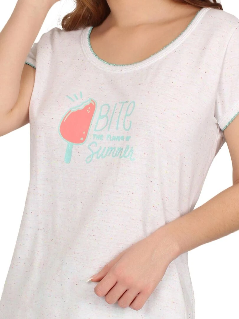 Pyjama short t shirt Summer Bites blanc   Blanc