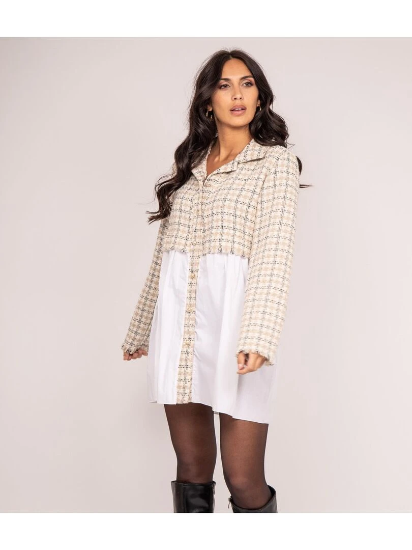 Robe courte bimatière UANNE Beige