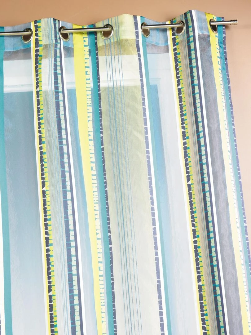 Voilage en organza jacquard à rayures verticales colorées Bleu pétrole