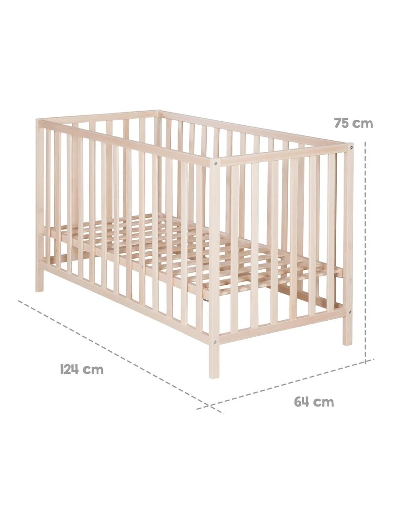 ROBA Lit Bébé Tout Barreaux Cosi 60 x 120 cm   3 Positions de Hauteur   Hêtre Massif Bio   Marron