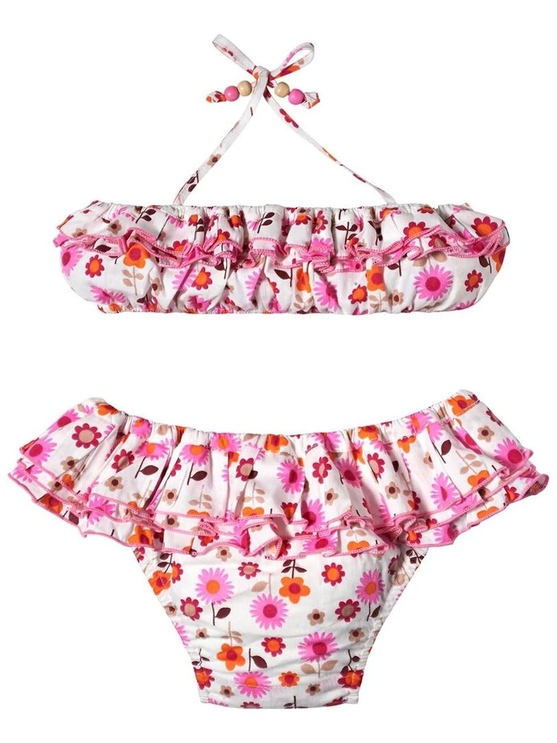 Maillot de bain 2 pièces fleuri SWAN 'LA FAUTE A VOLTAIRE' Blanc Rose