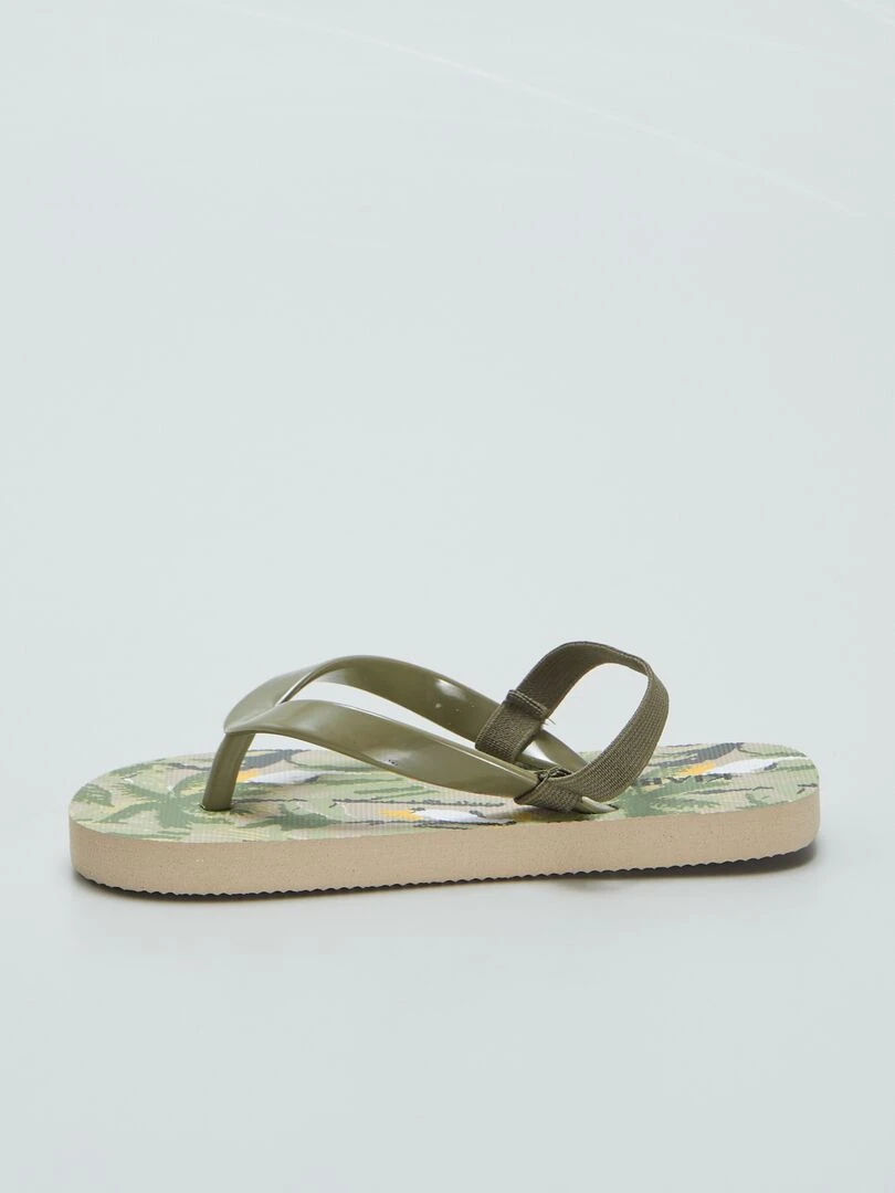 Tongs imprimé tropical à bride élastique   Kaki