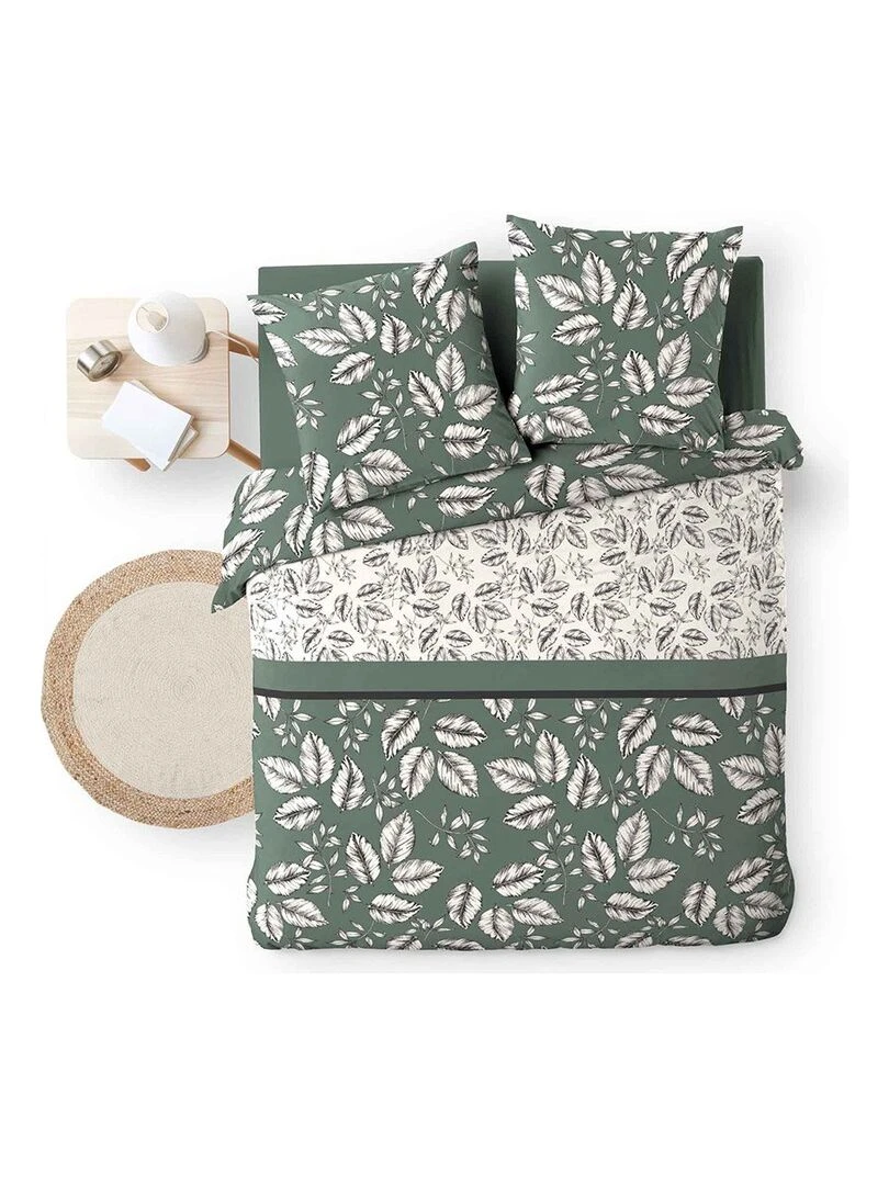 Housse de couette 240x220 + 2 taies Marjolaine kaki coton 52 fils   Vert