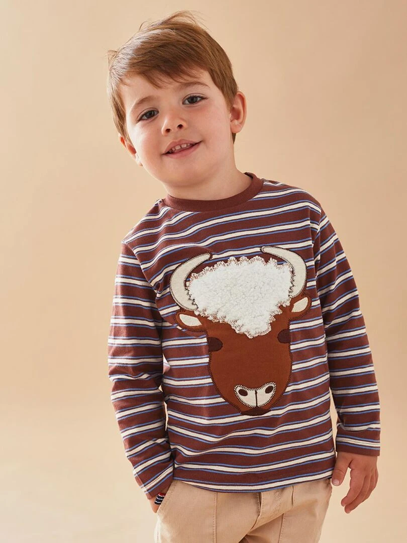 T shirt longues manches buffle brun chocolat Noukie's Marron