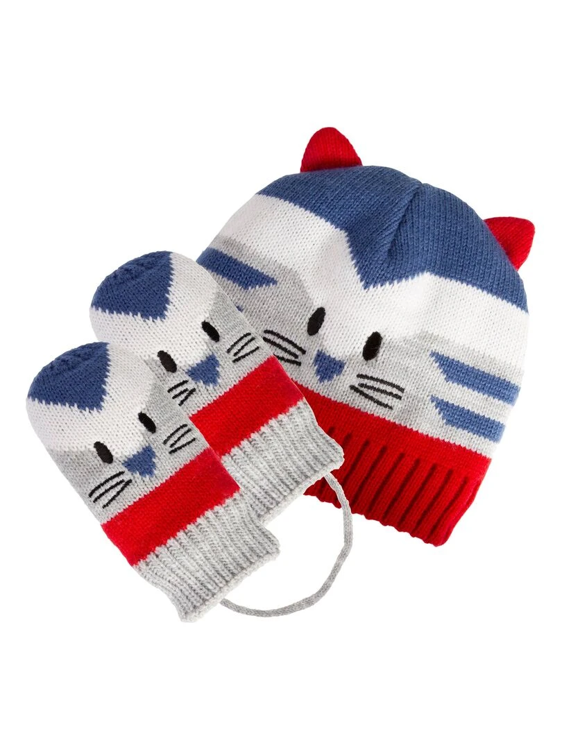 Bonnet Jacquard Chat 2/4 ans Gris Gris