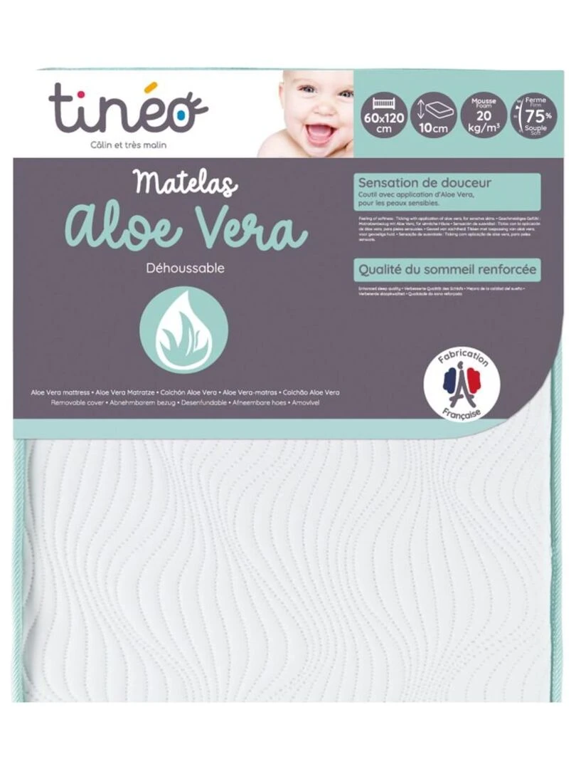 Matelas bébé Aloe vera 60 cm x 120 cm x 10 cm Blanc