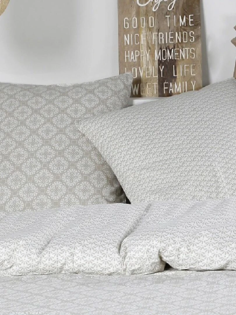 Housse de couette Rosace + taie(s) 100% coton flanelle Blanc