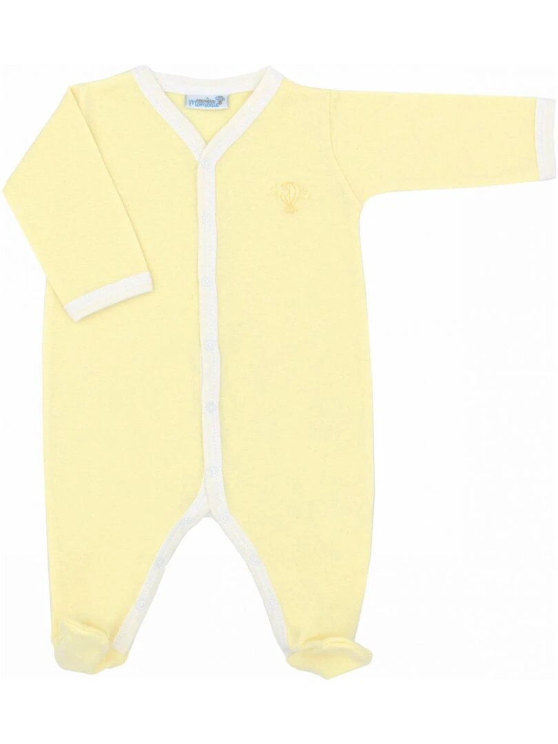 Pyjama été léger 100% coton biologique 1 à 6 mois Jaune poussin