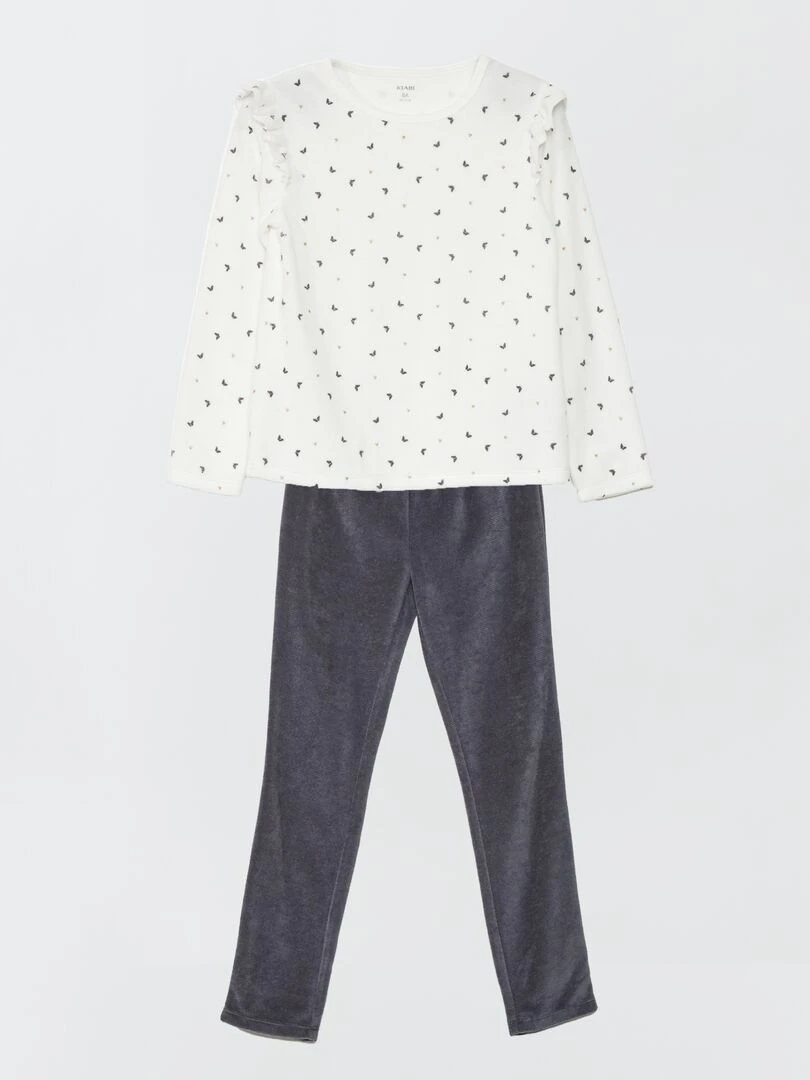 Pyjama long en velours 2 pièces Blanc