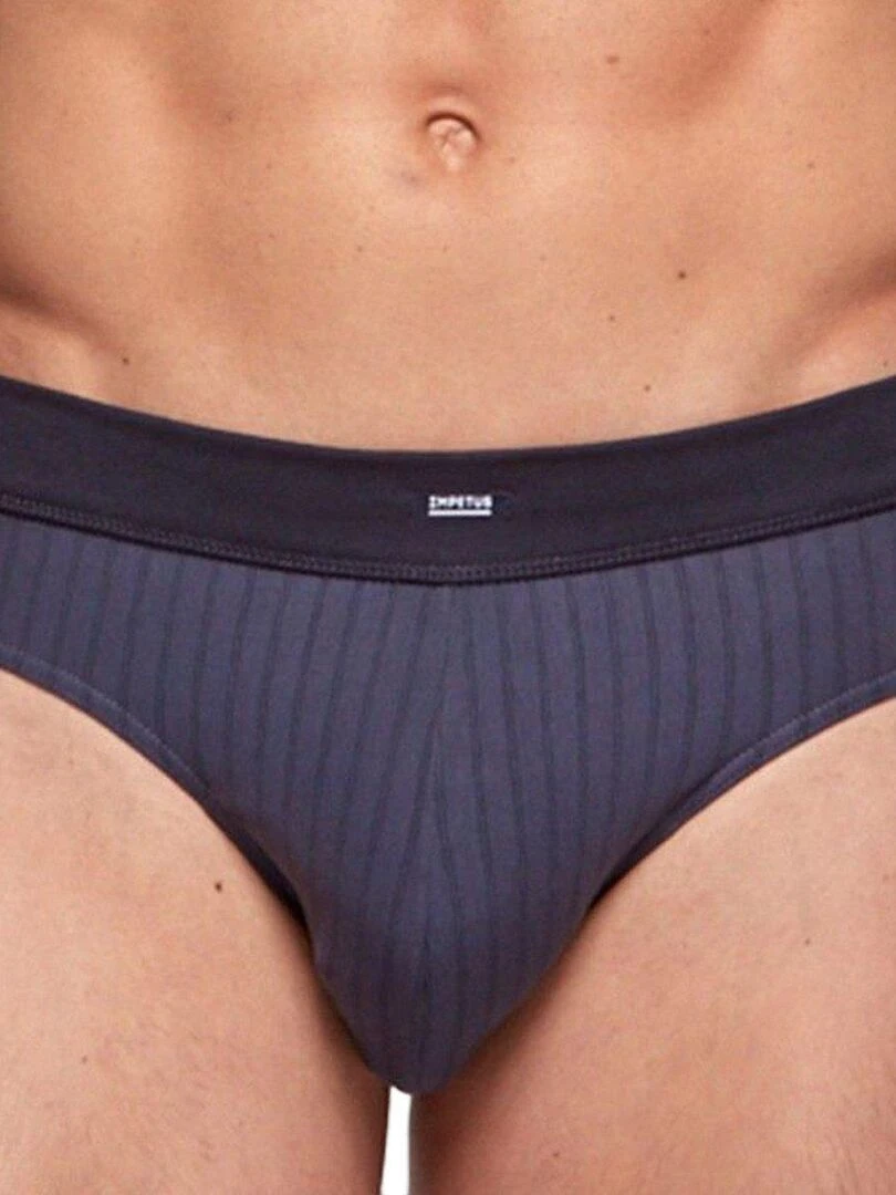 Slip à rayures en coton stretch Essentials Gris