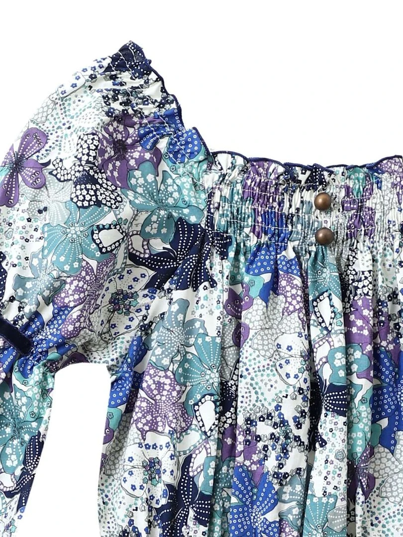 Robe Intersaison Fille  Liberty Fleuri Bleu Violet Lilas  CHIMENE   'LA FAUTE A VOLTAIRE'   Bleu Violet Blanc