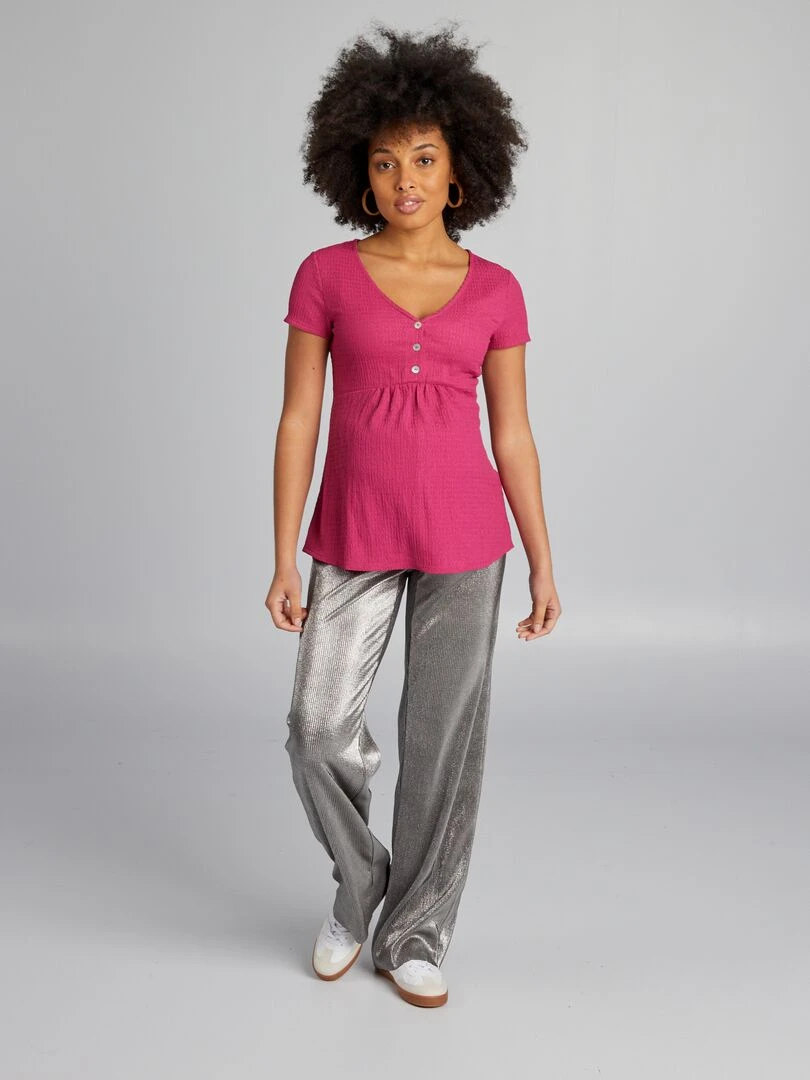 T shirt gaufré d'allaitement Rose