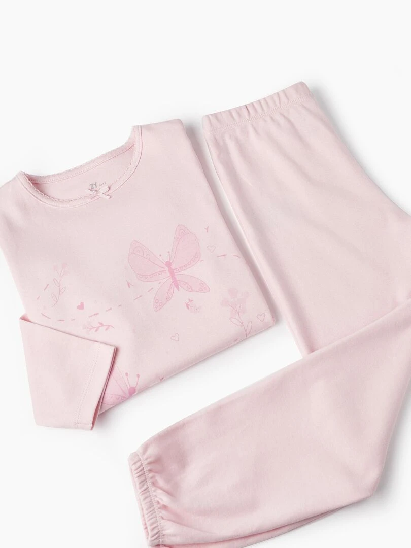Pyjama en coton pour fille 'Papillons' manches longues BOUQUETS DES MIMOSAS   Rose