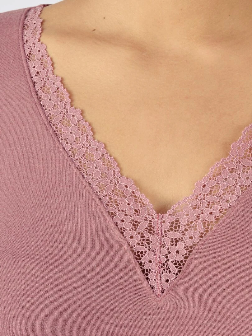 T shirt dentelle manches longues Thermolactyl Sensitive Damart Mauve