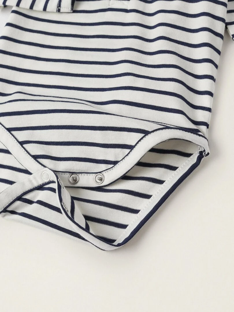Body polo en coton à rayures pour nouveau né manches longues ATLANTIC COMPANY   Bleu foncé