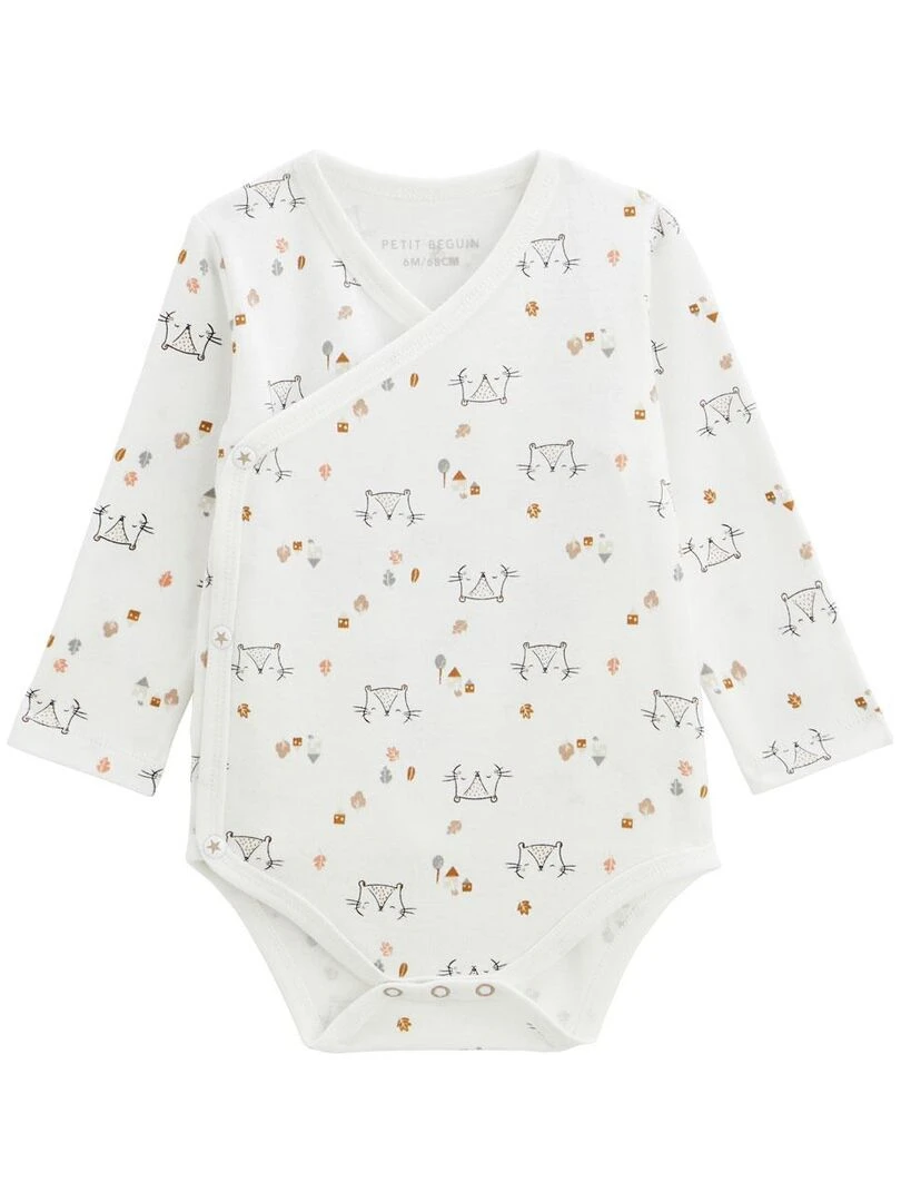 Lot de 2 bodies bébé manches longues ouverture croisée Noisette   Ecru