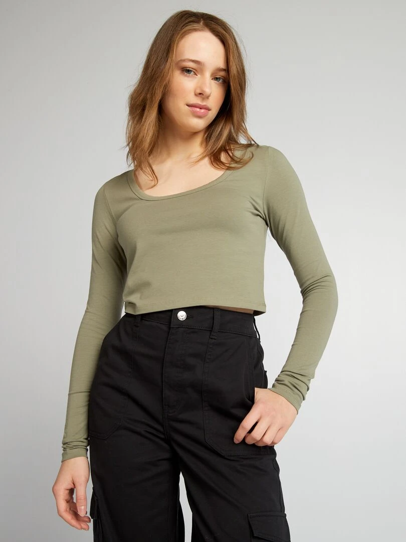 Crop top manches longues Kaki