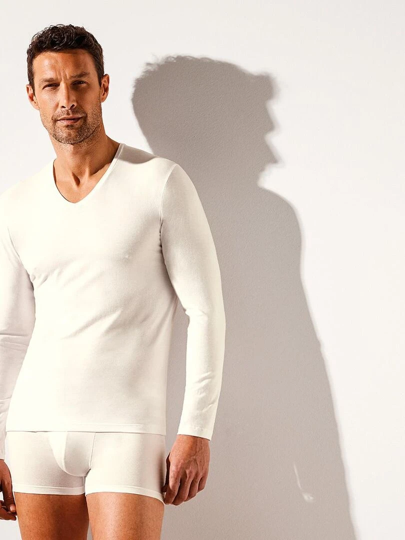 T shirt seconde peau manche longue laine et lyocell Premium Wool   Blanc