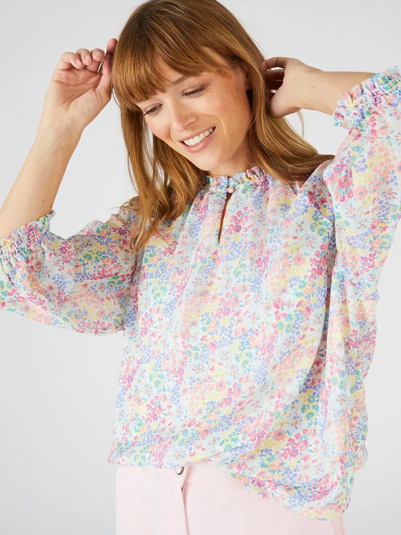 Blouse voile fluide imprimé Damart Rose
