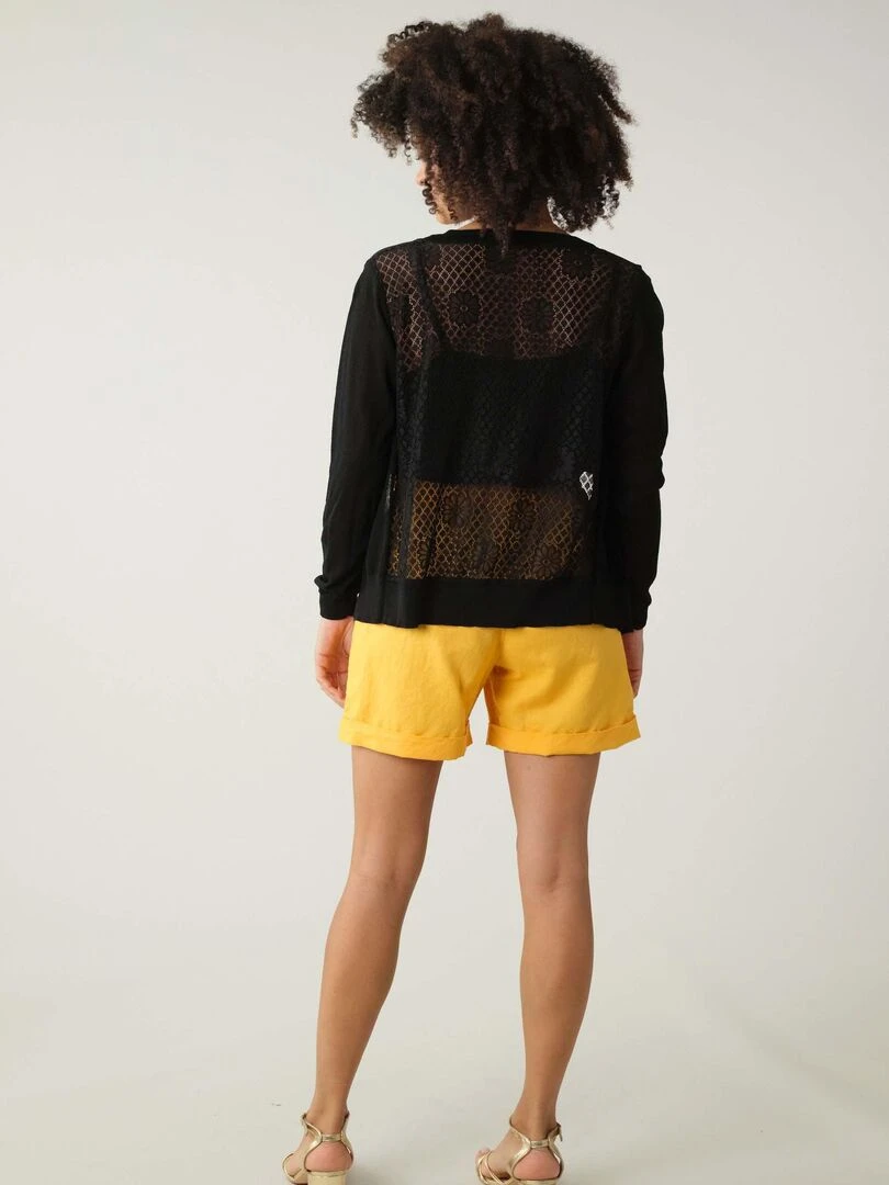 Cardigan avec dos en dentelle pour femme 'Deeluxe'   Noir