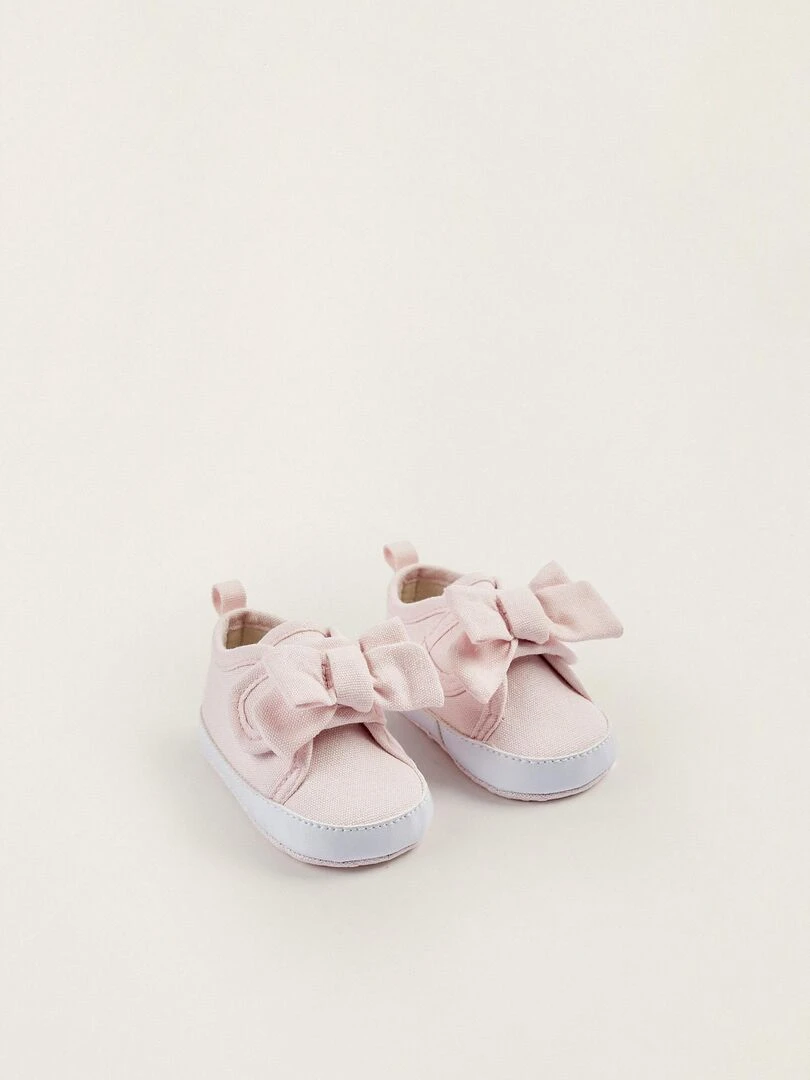 Baskets en tissu et cuir avec nœud pour nouveau né NATURE TAKEOVER Rose