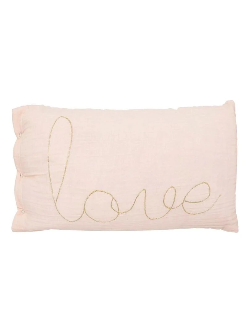 Coussin rectangle double gaze de coton 30x50 cm Love rose Rose