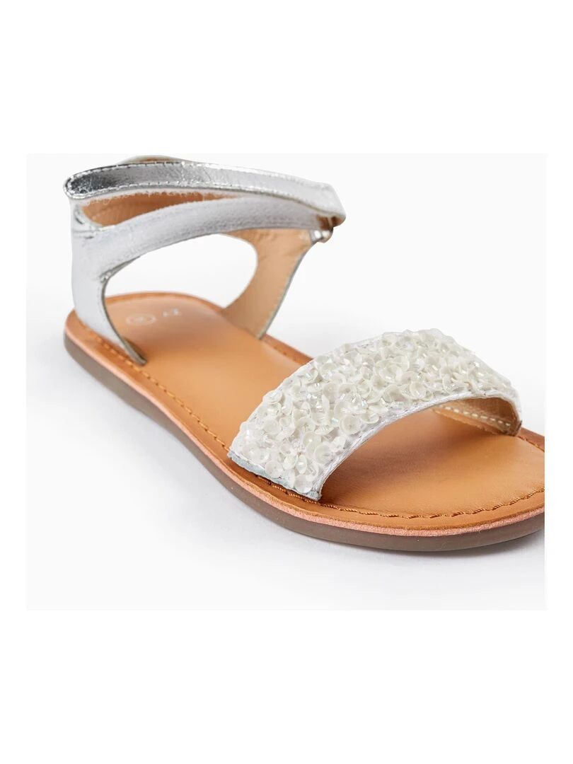 Sandales en cuir à sequins pour fille  CÉRÉMONIE   Blanc