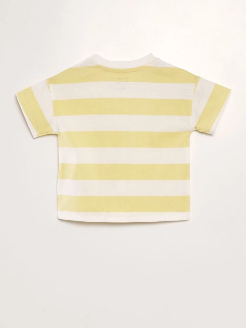 T shirt rayé à pression au col   Jaune