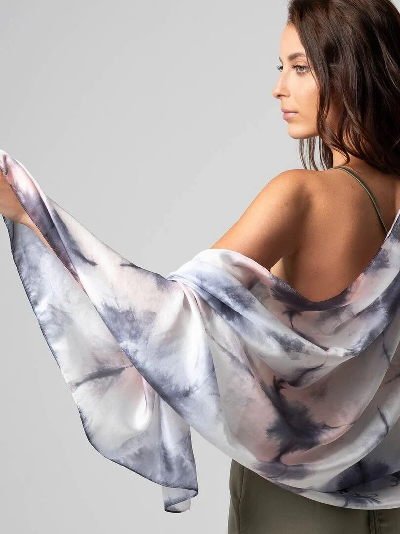 Etole Soie Tie Dye Hana 100% Soie VietNam Gris