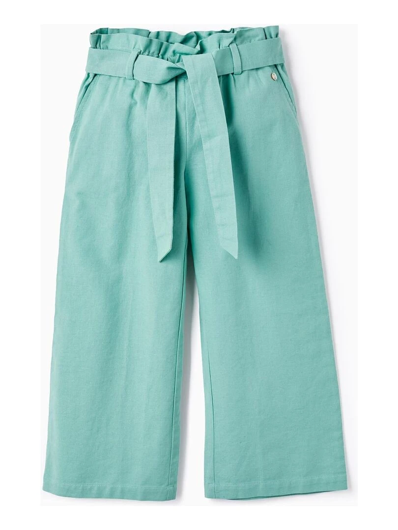 Pantalon en Coton et Lin pour Fille 'Wide Leg' Vert